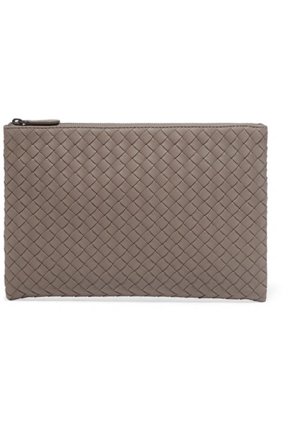 Shop Bottega Veneta Intrecciato Leather Pouch In Gray