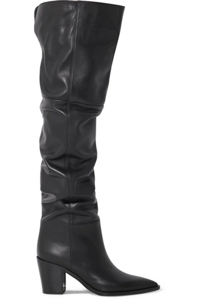 Shop Gianvito Rossi 80 Leather Over-the-knee Boots In Black