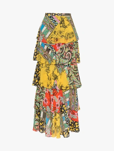 Shop Etro Patchwork Ruffle Silk Maxi Skirt In 108 - Multicoloured