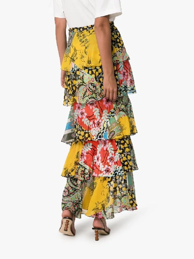 Shop Etro Patchwork Ruffle Silk Maxi Skirt In 108 - Multicoloured