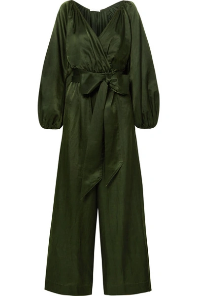 Shop Kalita Venus Cotton And Silk-blend Habotai Jumpsuit In Emerald