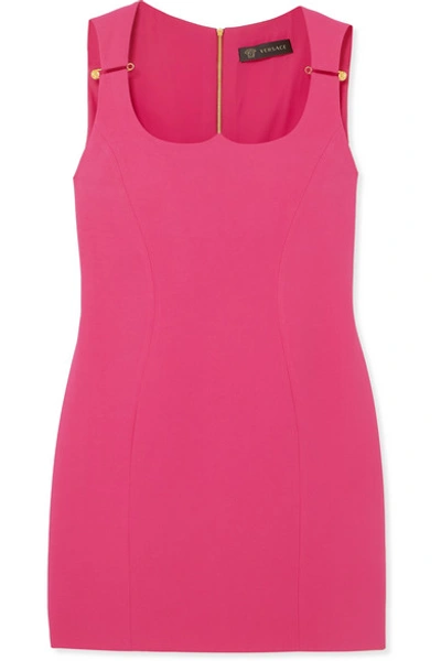 Shop Versace Embellished Crepe Mini Dress In Pink