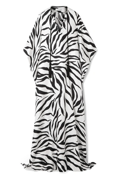 Shop Oscar De La Renta Zebra-print Silk Kaftan In White