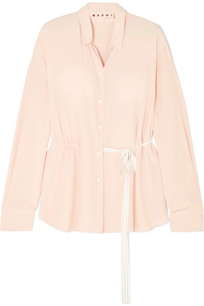 Shop Marni Belted Washed-crepe Blouse In Pink