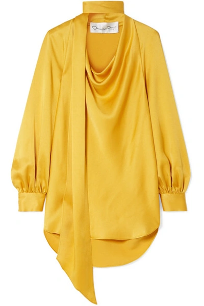 Shop Oscar De La Renta Pussy-bow Draped Satin-crepe Blouse In Saffron