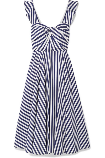 Shop Jason Wu Collection Twist-front Striped Cotton-poplin Midi Dress In Navy