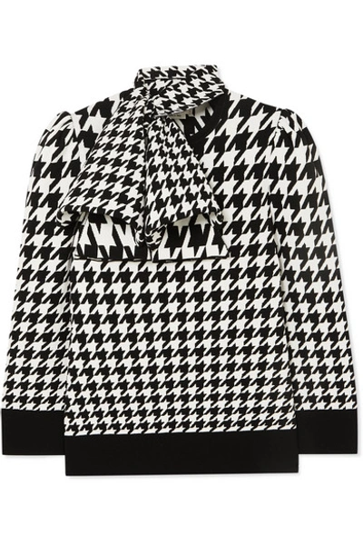 Shop Alexander Mcqueen Bow-detailed Houndstooth Wool-blend Sweater In Ivory