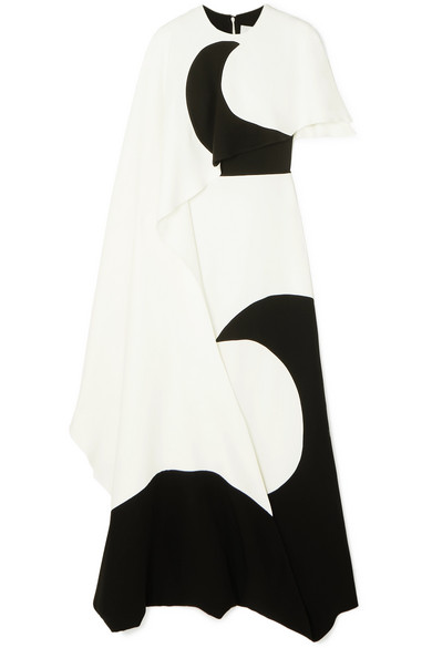 Valentino Moon-print Asymmetric Cape Silk Gown In Ivory | ModeSens