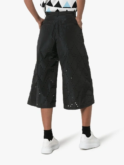 Shop Moncler Cutout Cropped Trousers In Black