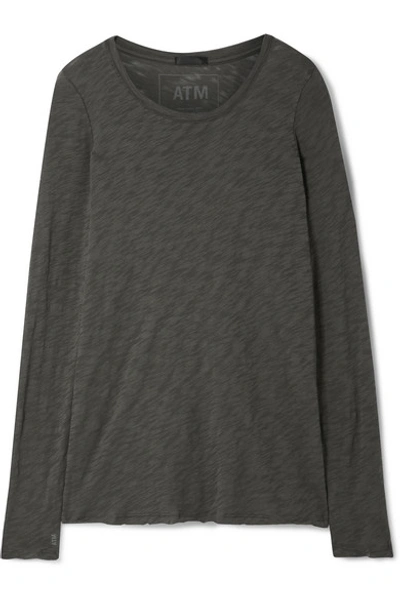 Shop Atm Anthony Thomas Melillo Distressed Slub Cotton-jersey Top In Dark Gray