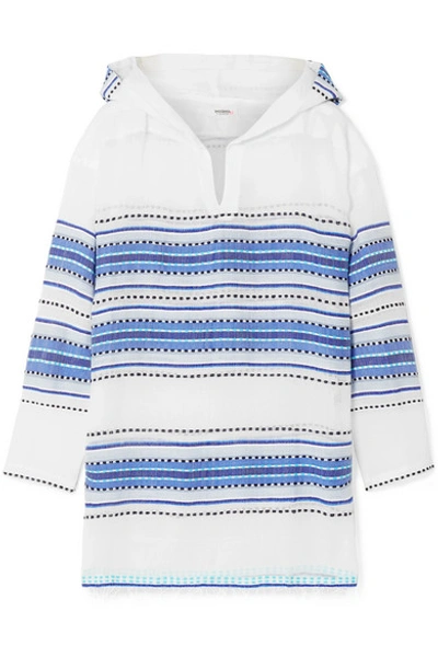 Shop Lemlem + Net Sustain Welela Fringed Striped Cotton-blend Gauze Hoodie In Blue