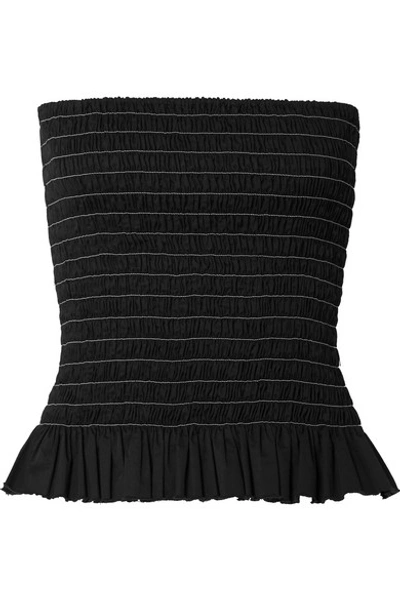 Shop Atm Anthony Thomas Melillo Shirred Cotton-poplin Bustier Top In Black