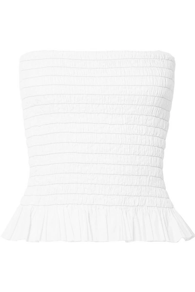 Shop Atm Anthony Thomas Melillo Shirred Cotton-poplin Bustier Top In White
