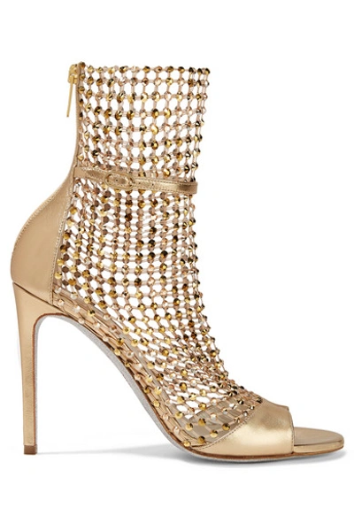 Shop René Caovilla Crystal-embellished Mesh And Metallic Leather Sandals In Gold