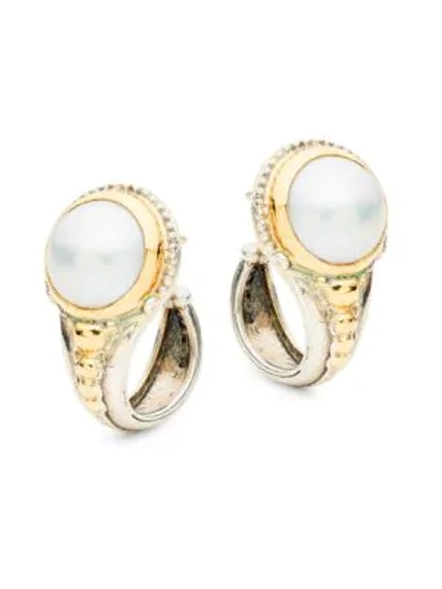 Shop Konstantino Sterling Silver & 18k Gold Faux Pearl Hoop Earrings