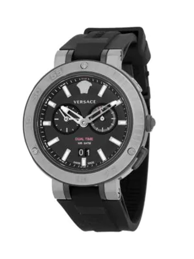 Shop Versace Chronograph Stainless Steel Silicone Strap Watch In Grey