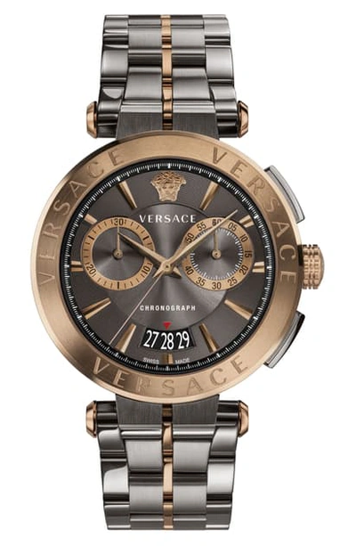 Shop Versace Aion Chronograph Bracelet Watch, 45mm In Gunmetal/ Black/ Bronze