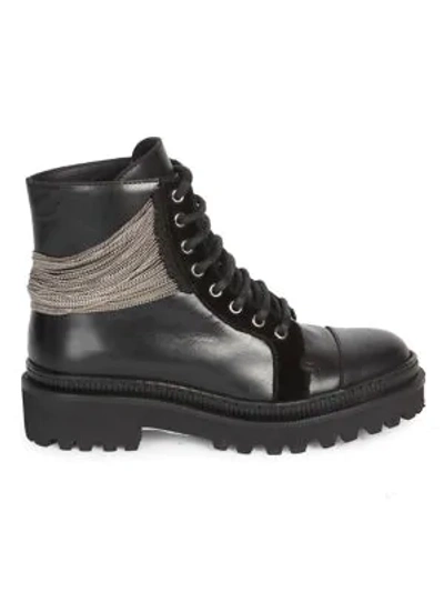 Shop Balmain Chain & Leather Ranger Boots In Eac Noir Argent