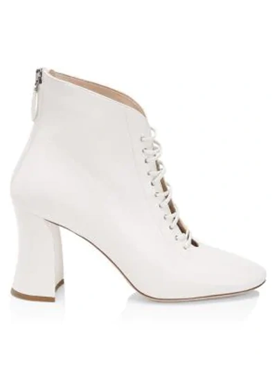 Shop Miu Miu Women's Lace-up Leather Ankle Boots In White