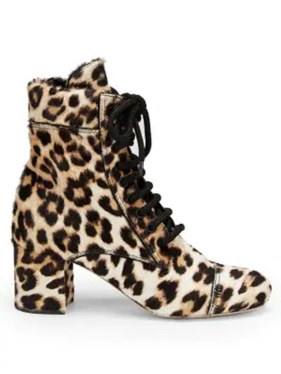 Shop Miu Miu Women's Nevermind Leopard-print Calf Hair Combat Boots In Multi