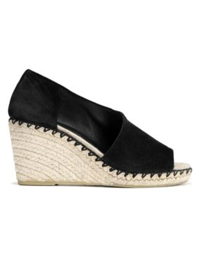 Shop Vince Women's Sonora Peep-toe Suede Espadrille Wedge Sandals In Black