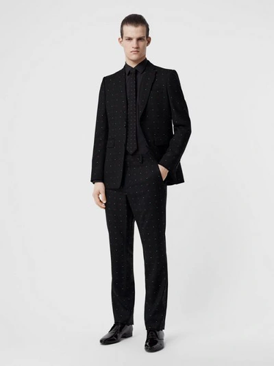 Shop Burberry Classic Fit Fil Coupé Wool Cotton Tailored Trousers In Black