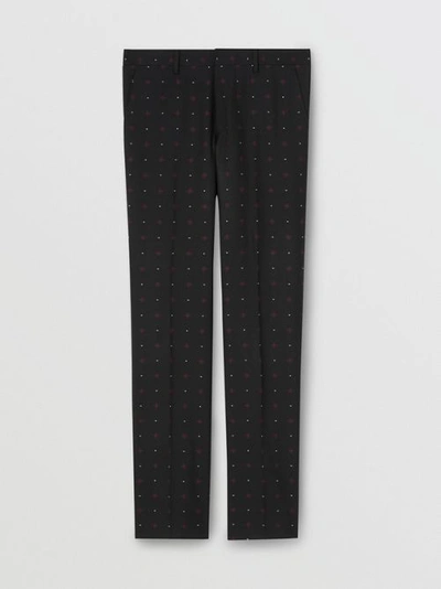 Shop Burberry Classic Fit Fil Coupé Wool Cotton Tailored Trousers In Black