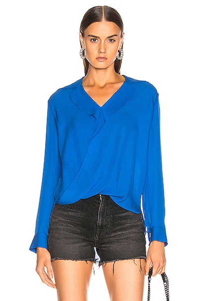 Shop L Agence L'agence Rita Drape Front Blouse In Blue In Riviera Blue