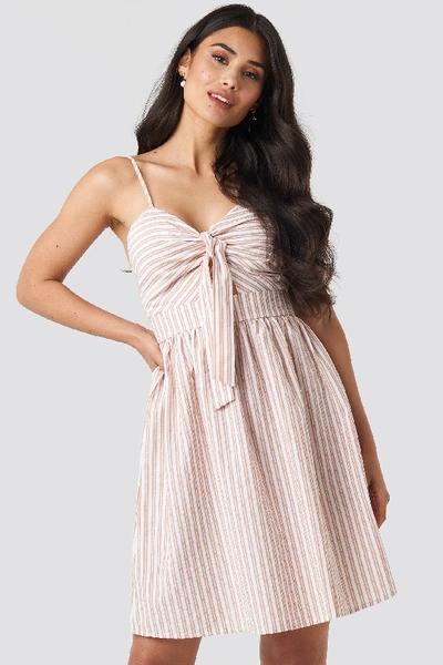 Shop Na-kd Knot Front Cut Out Dress - Pink In Beige/white Stripe