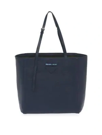 Shop Prada Small Grace Luxe Light Tote In Navy