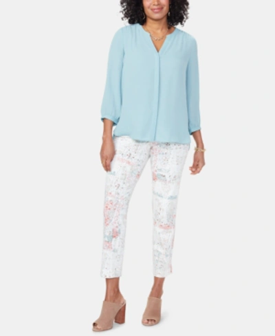 Shop Nydj Pleated Blouse In Blue Daisy