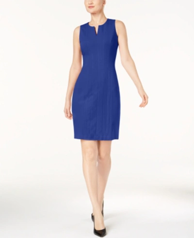 Shop Calvin Klein Split-neck Sheath Dress In Ultramarine