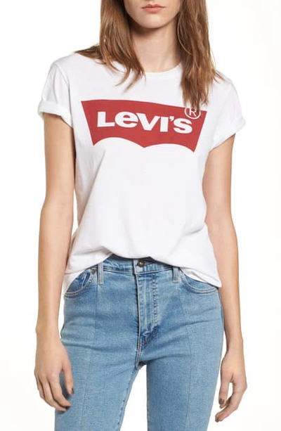 Shop Levi's The Perfect Graphic Tee In Red Logo Batwing