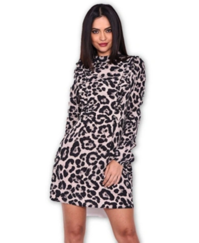 Shop Ax Paris Animal Print Long Sleeve Frill Dress In Multi