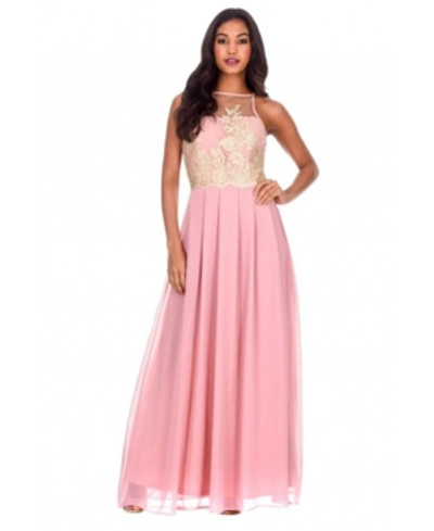Shop Ax Paris Gold Embroidered Maxi Dress In Pink