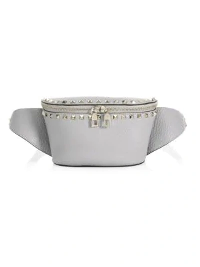 Shop Valentino Garavani Rockstud Leather Belt Bag In Grey