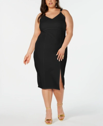 Shop Almost Famous Trendy Plus Size Slit-front Sheath Dress In Black