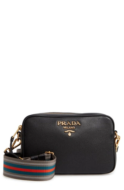 Shop Prada Daino Leather Camera Bag In Nero