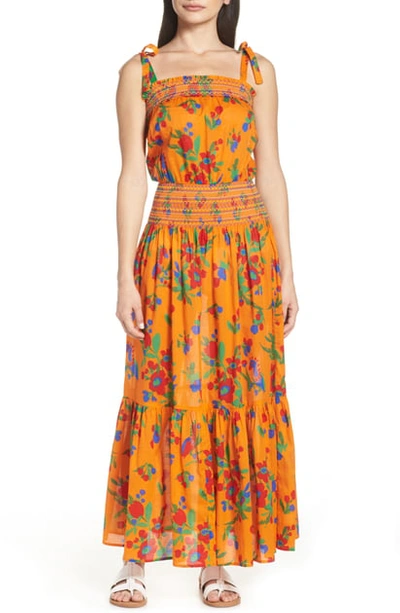 Shop Tory Burch Smocked Cover-up Maxi Dress In Toucan Floral