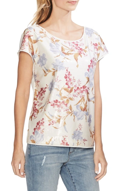 Shop Vince Camuto Wildflower Sequin Top In Pearl Ivory