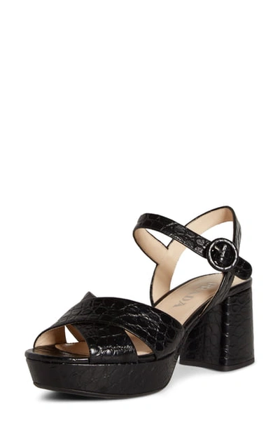 Shop Prada Quarter Strap Platform Sandal In Black Croc