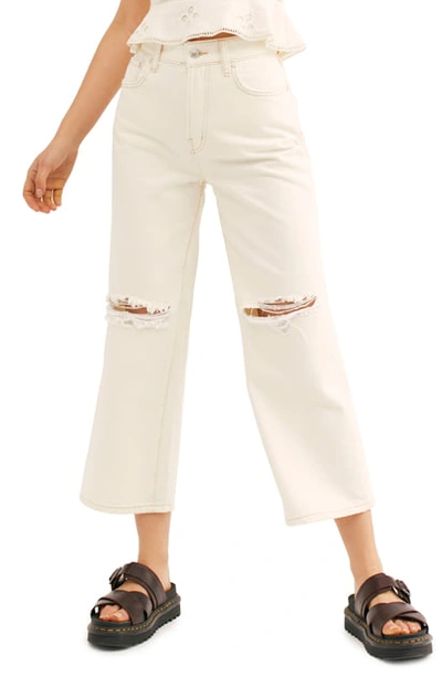 Shop Free People Ranger Ripped Crop Wide Leg Jeans In White