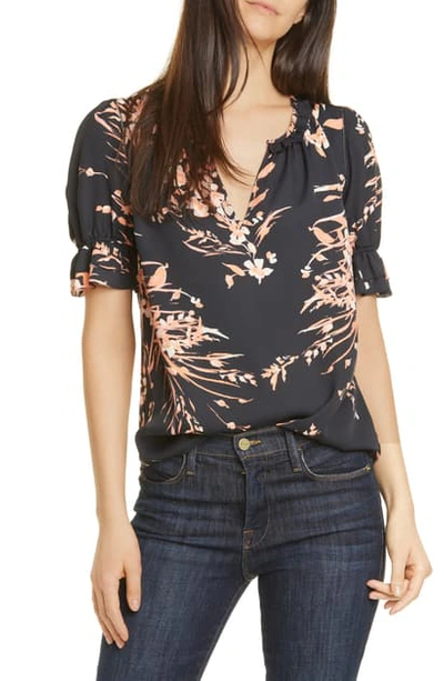 Shop Joie Arlinda Floral Print Ruffle Top In Caviar