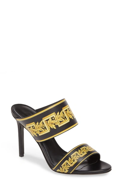 Shop Versace Greca Sandal In Black/ Gold