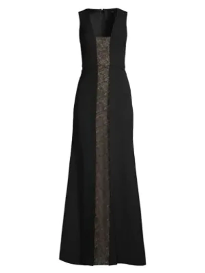 Shop Bcbgmaxazria Lace Panel Sleeveless Gown In Black