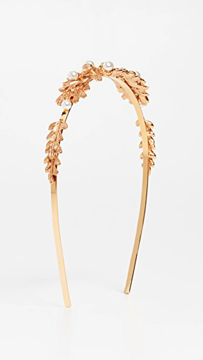 Shop Oscar De La Renta Acorn & Leaf Pearl Headband In Gold