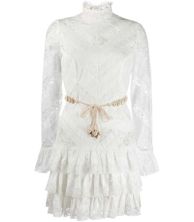 Shop Zimmermann Veneto High Neck Lace Mini Dress In White