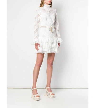 Shop Zimmermann Veneto High Neck Lace Mini Dress In White