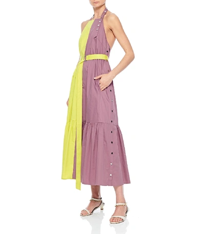 Shop Tibi Tech Poplin Colorblock Dress In Dusty Plum Multi