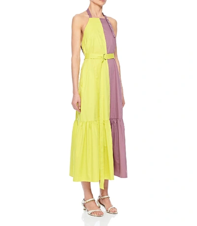 Shop Tibi Tech Poplin Colorblock Dress In Dusty Plum Multi